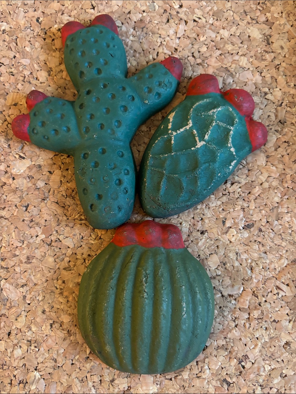 Hand Crafted Green and Red Cactus Accent Trio